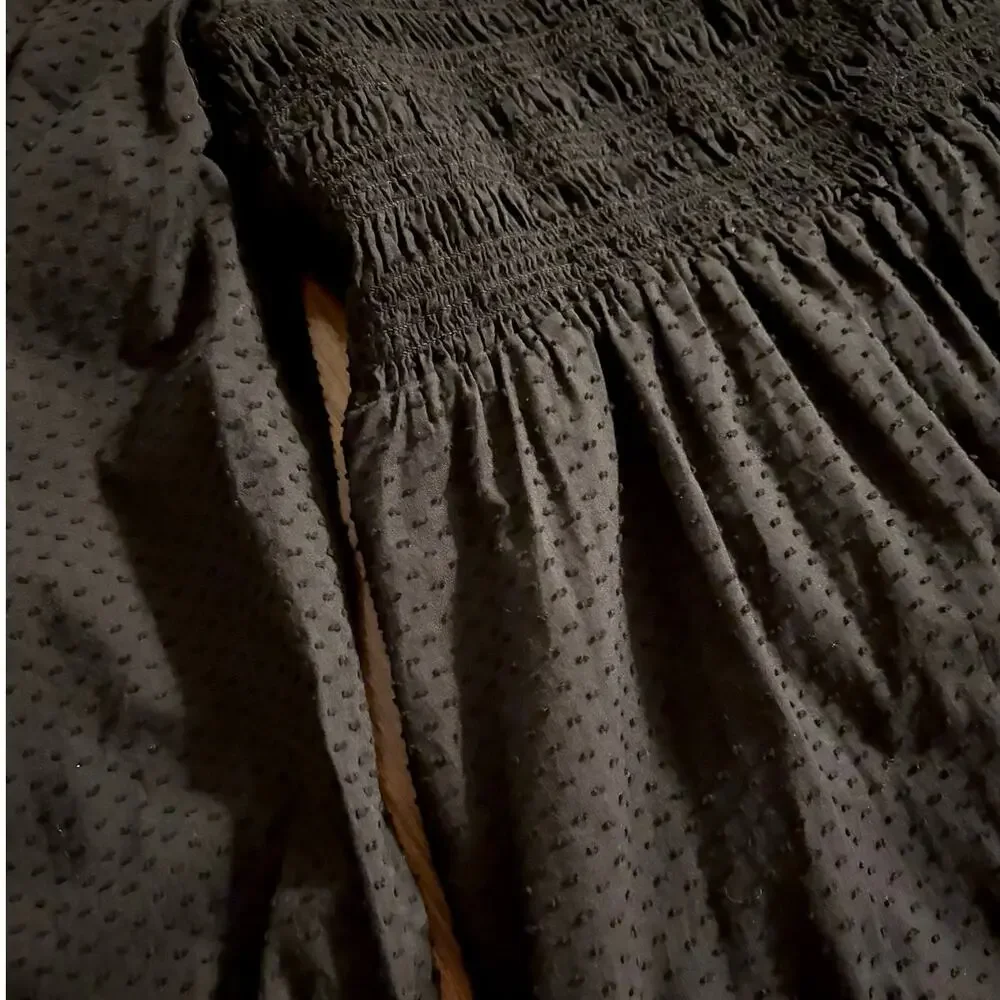 J Crew Women's Medium Dress Smocked Short Mini Puff Sleeve Square Neck Cotton